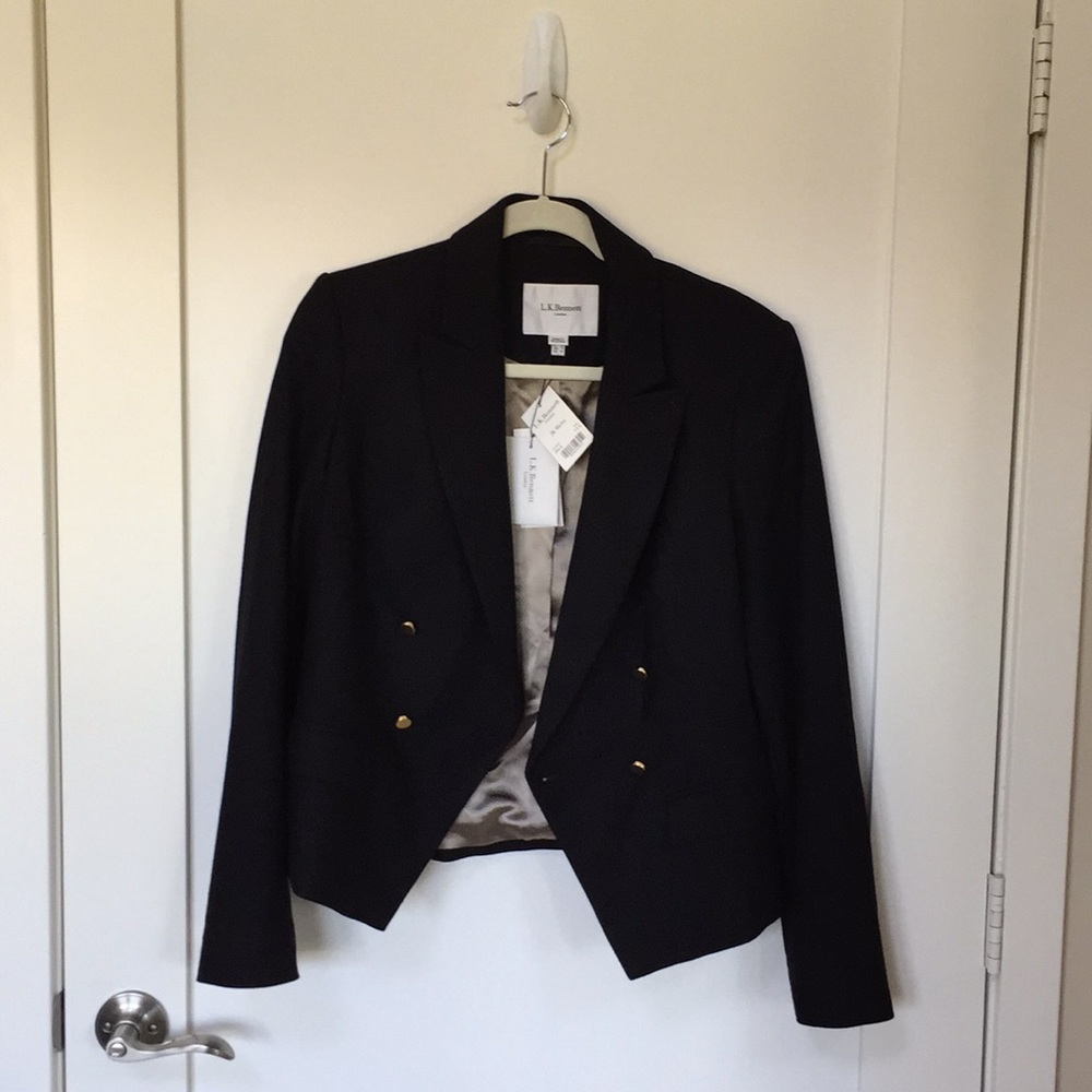 LK Bennett Black Wool Double-breasted Blazer US 8